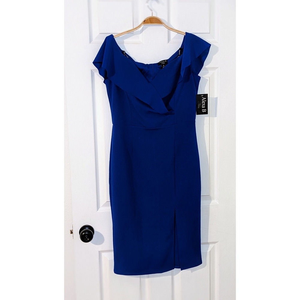Alexa B Nites Royal Blue Cocktail Dress Ruffle Detail Party Dress Size 10 NWT